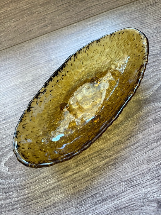 Other - Vintage Amber Glass Pickle Dish / Oval Textured Trinket Bowl